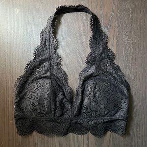 Aerie Padded Black Lace Adjustable Halter Bralette- Size Small